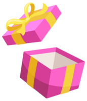 Set of pink gift boxes with yellow ribbons is floating and rotating on a white background png
