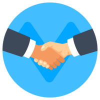 Handshake against a blue circular background, symbolizing agreement, partnership, and trust in business contexts png