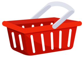 Red shopping baskets displayed from various angles for retail use, ideal for supermarkets or grocery stores. Vibrant color for easy identification and consumer appeal png