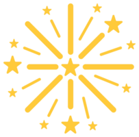 Set of stylized firework icons exploding with bright yellow sparks and stars on white background png