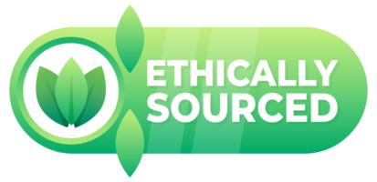 Badge highlighting ethically sourced products with a leaf design, emphasizing responsible sourcing png
