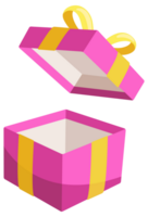 Set of pink gift boxes with yellow ribbons is floating and rotating on a white background png
