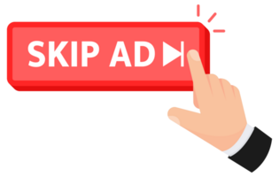 Hand pressing a Skip Ad button, commonly seen on platforms png