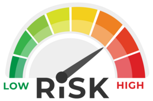 Risk meter with color-coded levels ranging from low to high, an essential tool for decision-making and risk assessment png