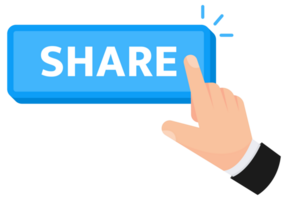 Hand tapping a Share button. Web button. Finger Pressing. Content on social media platforms. illustration png