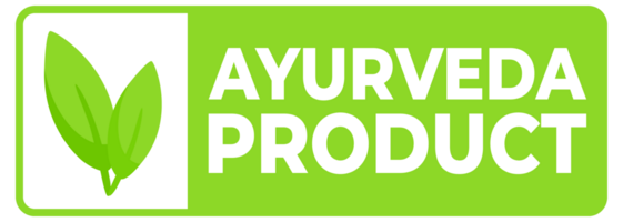 Set of labels featuring the text Ayurveda Product with a herbal leaf symbol, ideal for wellness and holistic health products. png