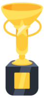 Set of gold trophy cups of different shapes with handles standing on pedestals with empty nameplates for winners png