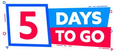 5 Days to go. Countdown timer. Countdown left days banner. Sale or promotion timer, alarm clock png