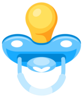 Four different baby pacifiers with blue silicone nipple and yellow handle, lying in various positions png