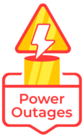 Iconic representation of a power outage warning with a lightning bolt sign and a caution label png