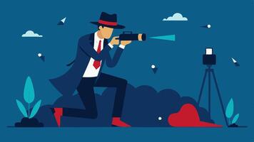 Taking Photographs A detective carefully photographing the crime scene with a camera capturing details like the surrounding environment and any relevant evidence.. vector