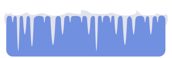 Set of snow caps of different sizes and shapes with hanging icicles is isolated on blue background png