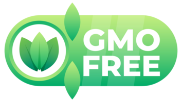 Green badge with a leaf design to indicate the product is free from genetically modified organisms png
