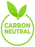 Environmentally conscious labels in green with Carbon Neutral text and a leaf symbol, for products supporting sustainable practices. png