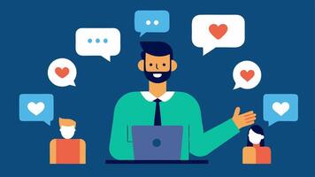 Social Media Engagement An influencer marketing manager responding to comments and messages on social media platforms highlighting interaction with the audience.. vector