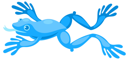 Four colorful frogs are sitting, jumping, and catching flies with their tongues in this cartoon illustration of amphibians png