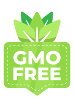 Green badge with a leaf design to indicate the product is free from genetically modified organisms png