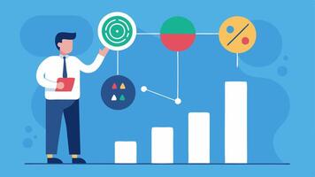 Risk Assessment Illustration of a chart that shows various risk levels for different investments with an AI assistant suggesting the safest options based on data trends.. vector