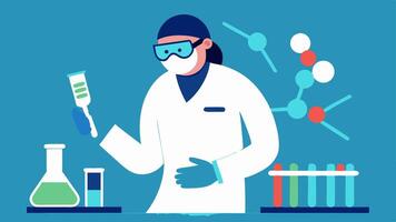 Safety Protocols A forensic scientist wearing gloves and goggles as they handle DNA samples showcasing the importance of safety in the lab.. vector