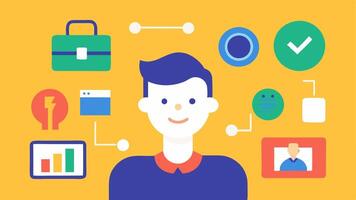 These descriptions can be used to create simple engaging illustrations that depict various facets of a Social Commerce Strategists role.. vector