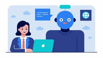 Virtual Interview A recruiter conducting a virtual interview via call with an AI assistant analyzing the candidates emotions using graphical metrics.. vector