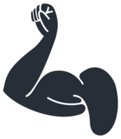 Set of strong arms showing biceps muscle, flexing powerful forearm, in cartoon, silhouette and line art style png