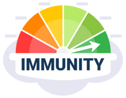 Colorful gauge display showing the immunity strength with an arrow indicating a high level against a cloudy backdrop png