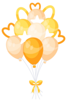 Colorful balloons floating with ribbons, representing celebration, joy and parties. png