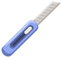 Collection of colorful utility knifes with sharp blades for cutting paper, cardboard and thin plastic materials isolated on white background png