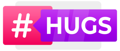 HUGS Hashtag Speech Bubble Icons - A set of playful and vibrant speech bubbles with the HUGS hashtag, perfect for social media and positive messaging graphics png