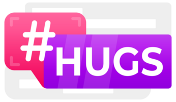 HUGS Hashtag Speech Bubble Icons - A set of playful and vibrant speech bubbles with the HUGS hashtag, perfect for social media and positive messaging graphics png