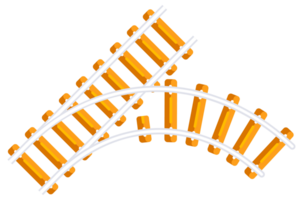 Set of railroad elements showing different types of railways with crossing and train wagons. png