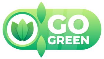 Badge with GO GREEN text and leaf motif to promote environmental awareness and eco-friendly practices png