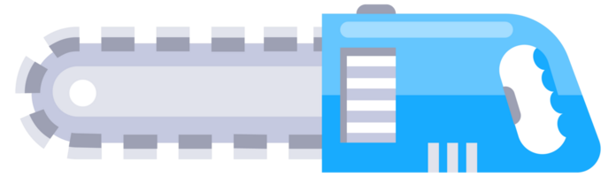 Set of blue power tools for construction works and repairing including a chainsaw, a circular saw, a jigsaw and a drill. png