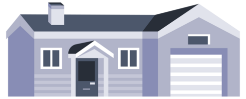 Set of colorful residential houses with garage and chimney, different architecture styles for city and village png