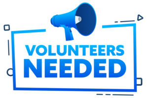 Megaphone with Volunteers needed speech bubble banner. Promotion and advertising label. stock illustration png