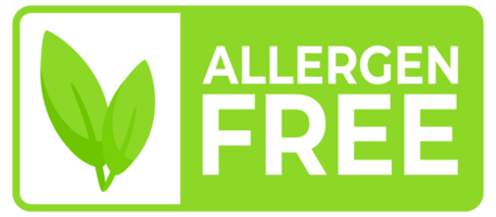 Green labels with Allergen Free and a leaf icon, ensuring the safety of products for consumers with allergies. png
