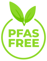 A set of PFAS Free badges in various designs with leaf motifs, indicating chemical free and environmentally safe products. png