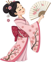 Adorable Springtime Art of Characters Enjoying Cherry Blossom Scenes. . png