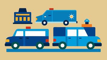 These descriptions can guide artists in creating illustrations centered around the theme of prisoner transport in police vehicles.. vector