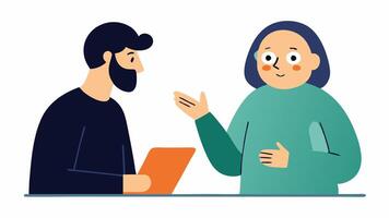 Witness Interaction A sketch artist listening intently to a witness with the witness gesturing to describe the suspects features.. vector