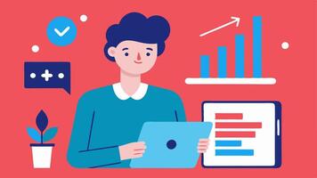 Social Media Trends A professional analyzing trend reports on a tablet which shows trending hashtags and popular topics in a visually engaging way.. vector