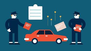 Vehicle Selection A scene showing two criminals examining different getaway cars with notes and running times beside each option.. vector