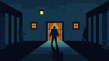These descriptions focus on conveying the atmosphere mood and elements of a prison cell block at night.. vector