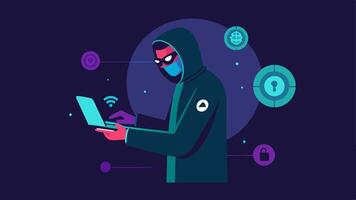 Vulnerability Scanner An ethical hacker using a handheld device that scans a virtual network shown in holographic style alerting them to vulnerabilities.. vector