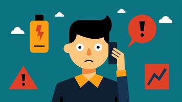 Warning Signals The negotiator on the phone with a serious expression capturing emotional tension while warning signs in the background highlight the gravity of the hostage. vector