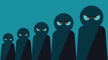 Suspect Reaction One of the shadowy figures in the lineup shows a sinister smirk while others appear indifferent adding a sense of tension to the scene.. vector