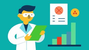 Test Results Report A scientist reviewing a written report on test results showing positive or negative indicators for various toxins.. vector