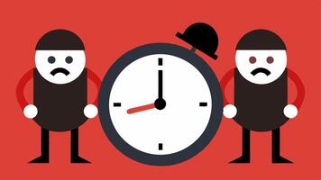 Time Management An illustration of a clock ticking with the criminals looking anxious reminding them that time is running out.. vector