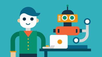 Robot Integration An engineer programming a small robot symbolizing the practical application of AIML in robotics and automation.. vector